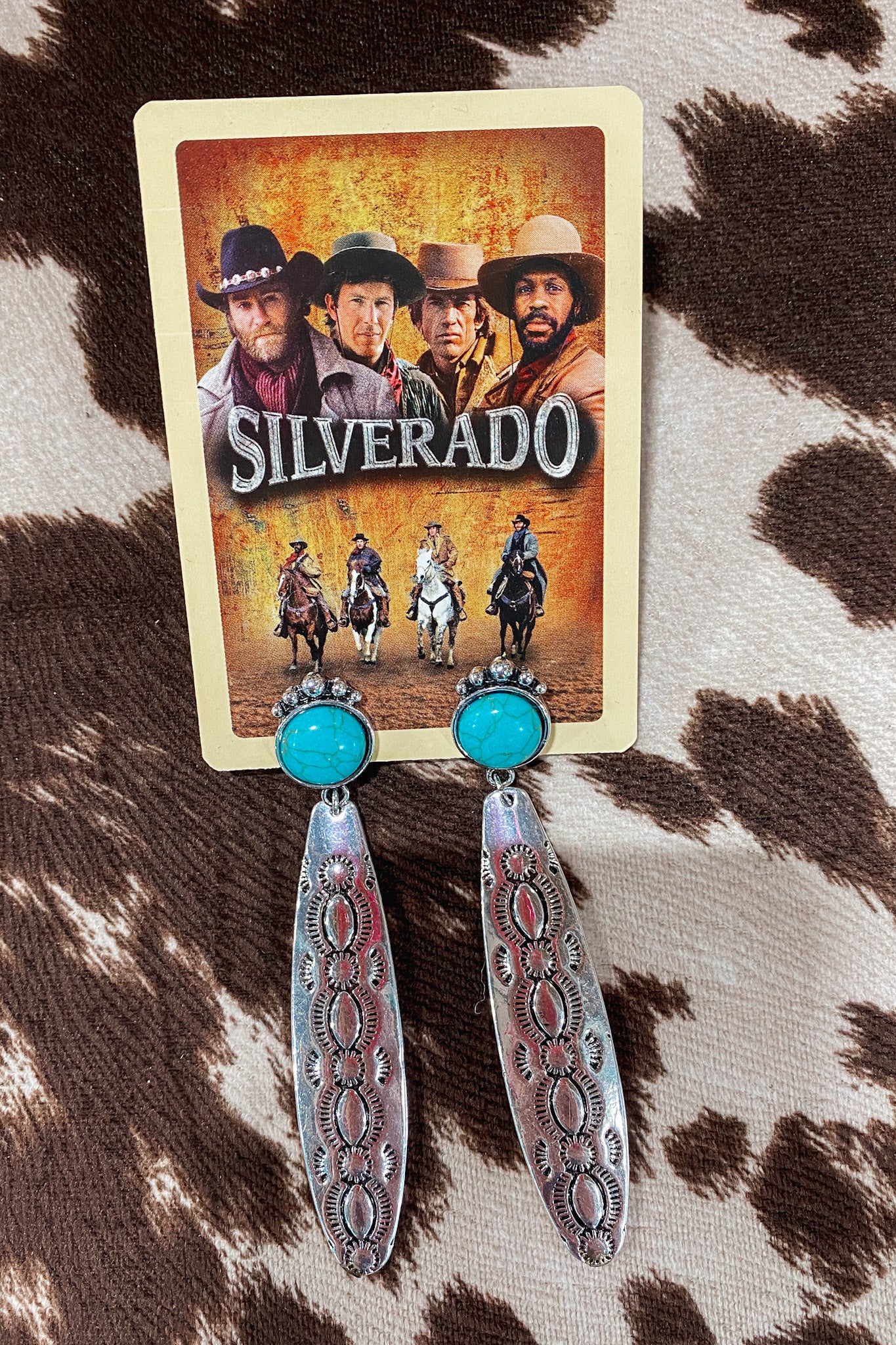 Stamped Silver Earring with Turquoise