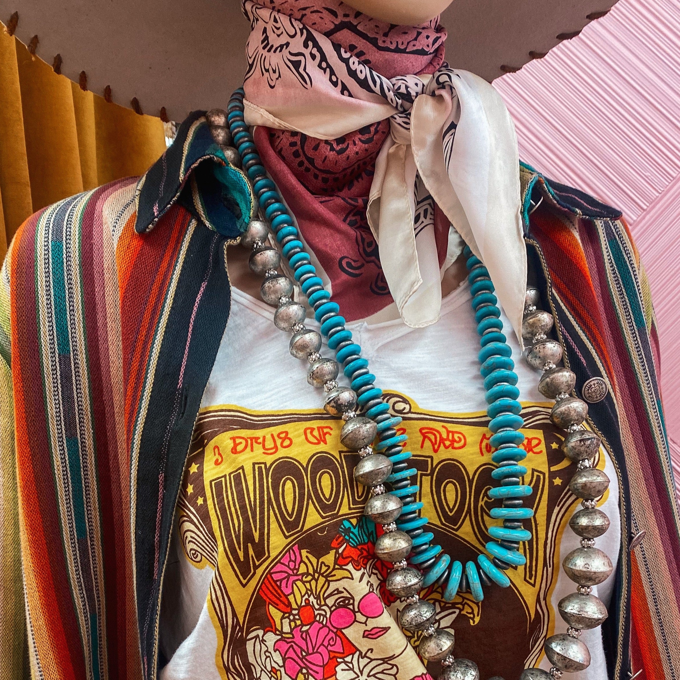 Faux Turquoise & Navajo Pearl Disc